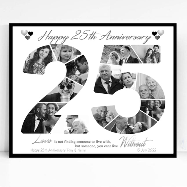 25th Silver Wedding Anniversary Framed Number Collage