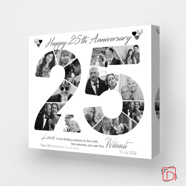 25th Silver Wedding Anniversary Framed Number Collage