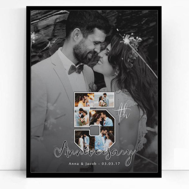 5th Wedding Anniversary Numbered Framed Photo Collage