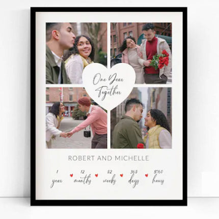 1 Year Together Hearted Story Framed Photo Collage