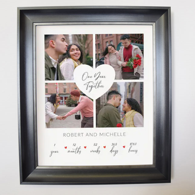 1 Year Together Hearted Story Framed Photo Collage