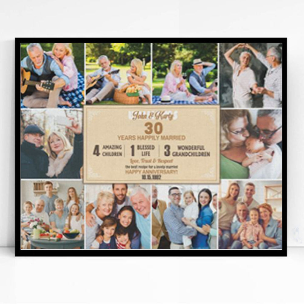 30th Pearl Wedding Anniversary Golden Framed Photo Collage