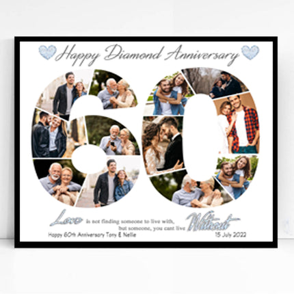 60th Diamond Wedding Anniversary Framed Number Collage