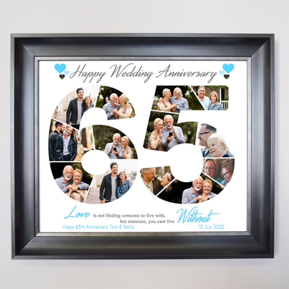 65th Blue Sapphire Wedding Anniversary Framed Number Collage