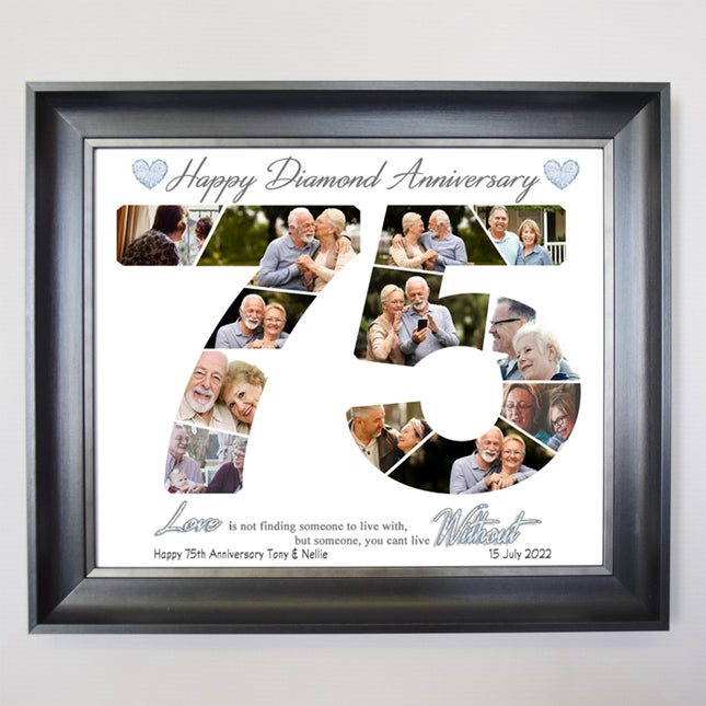75th Diamond Wedding Anniversary Framed Number Collage