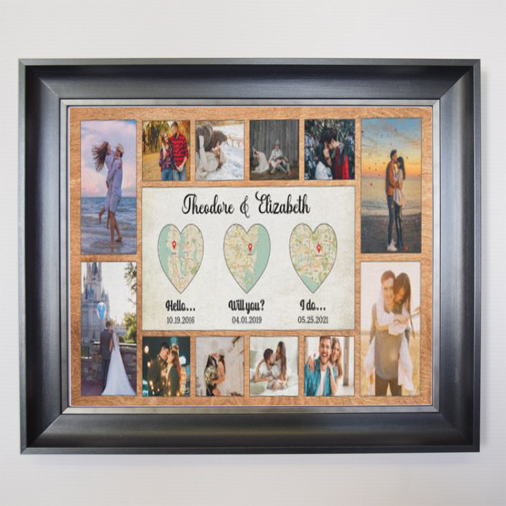 Met, Engaged And Tied The Knot Framed Photo Collage