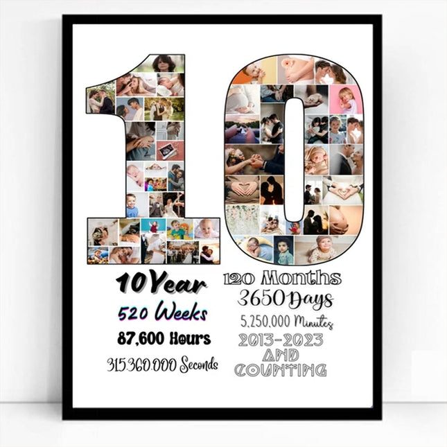 10th Anniversary Years Together Framed Number Collage