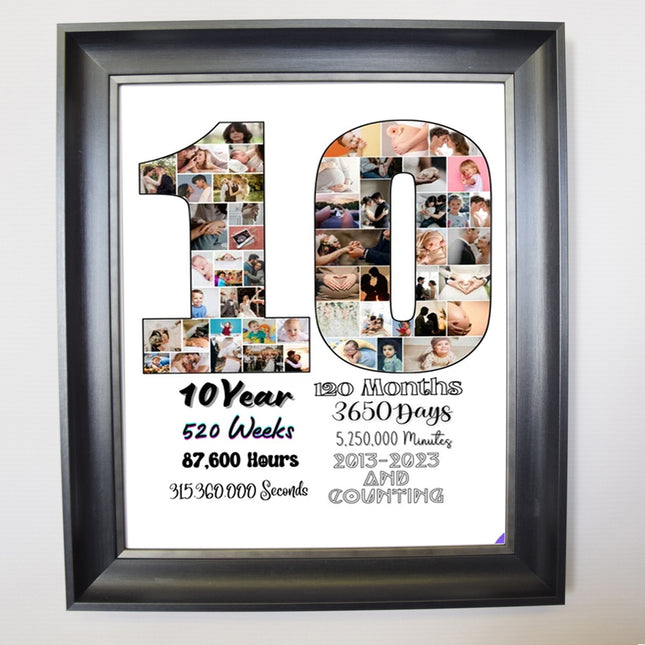 10th Anniversary Years Together Framed Number Collage