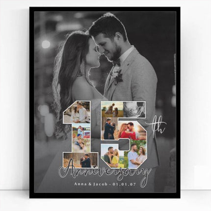 15th Wedding Anniversary Numbered Framed Photo Collage