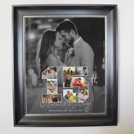 15th Wedding Anniversary Numbered Framed Photo Collage
