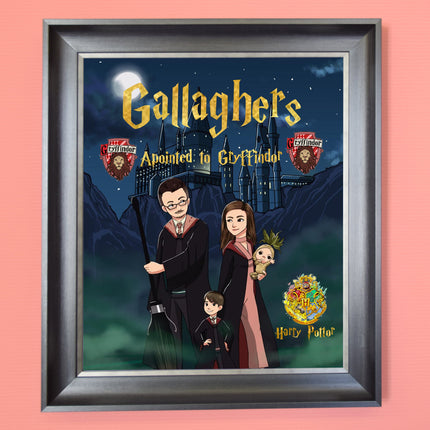 Hogwarts Two Hearts One Spell CartoonMeNow Hand Drawn Caricature Portrait Engagment Gift