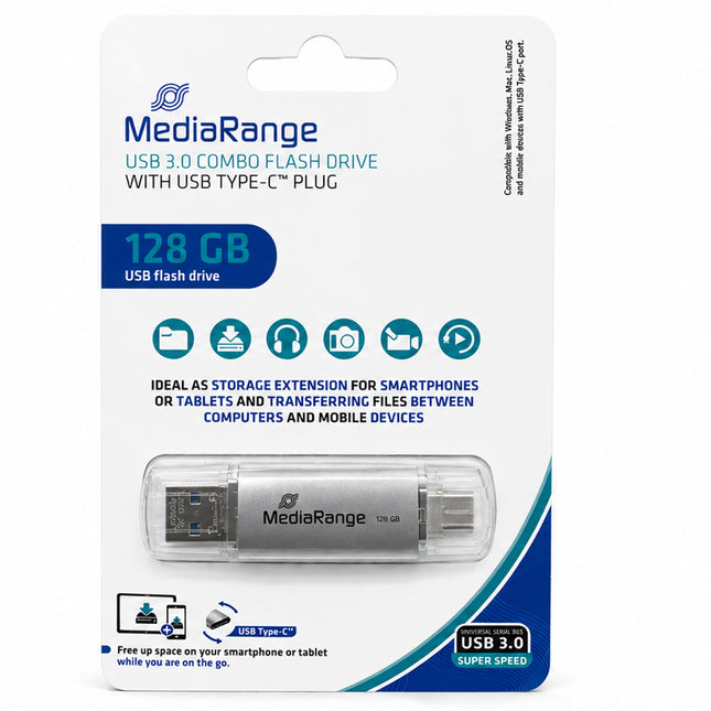 MediaRange 128GB USB-C & USB-A Flash Drive Transfer Photos From Phone