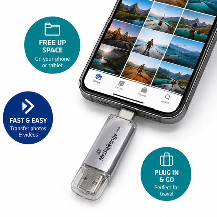 MediaRange 128GB USB-C & USB-A Flash Drive Transfer Photos From Phone