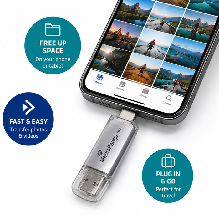 MediaRange 128GB USB-C & USB-A Flash Drive Transfer Photos From Phone