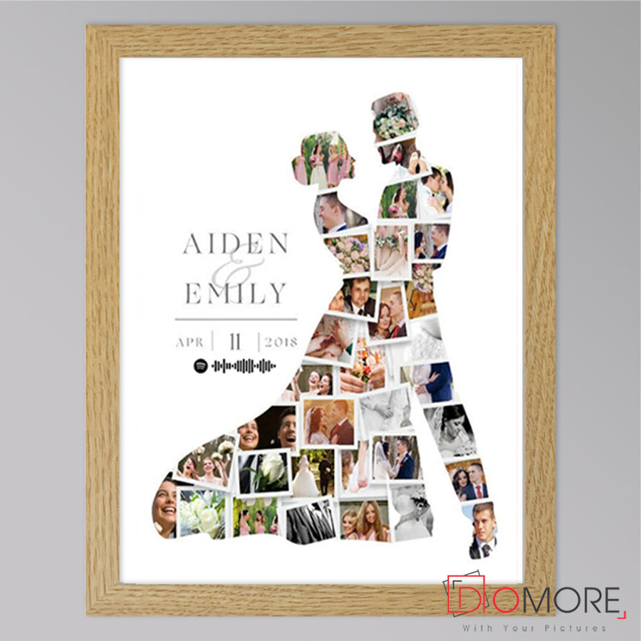 Mr & Mrs First Dance Wedding Framed Photo Collage With Spotify Code