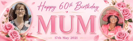 60th Birthday Pink Rose Floral Party Personalised Photo Banner