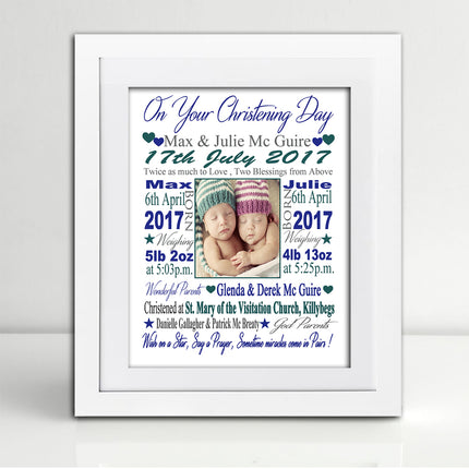 On Your Christening Day Twins Sentiment Gift Frame