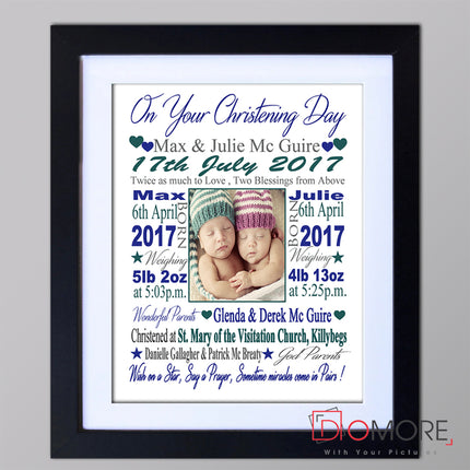 On Your Christening Day Twins Sentiment Gift Frame