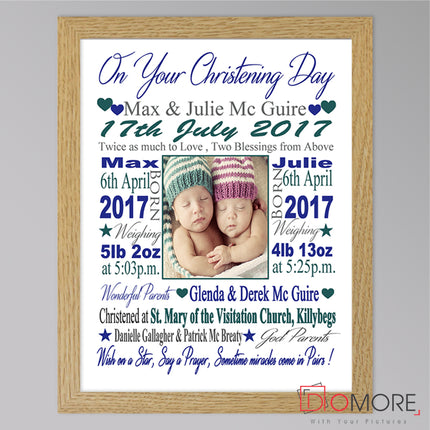 On Your Christening Day Twins Sentiment Gift Frame