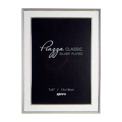 Kenro Piazza Silver Photo Frame With White Inlay 7X5 Inch  – With Free Photo Print