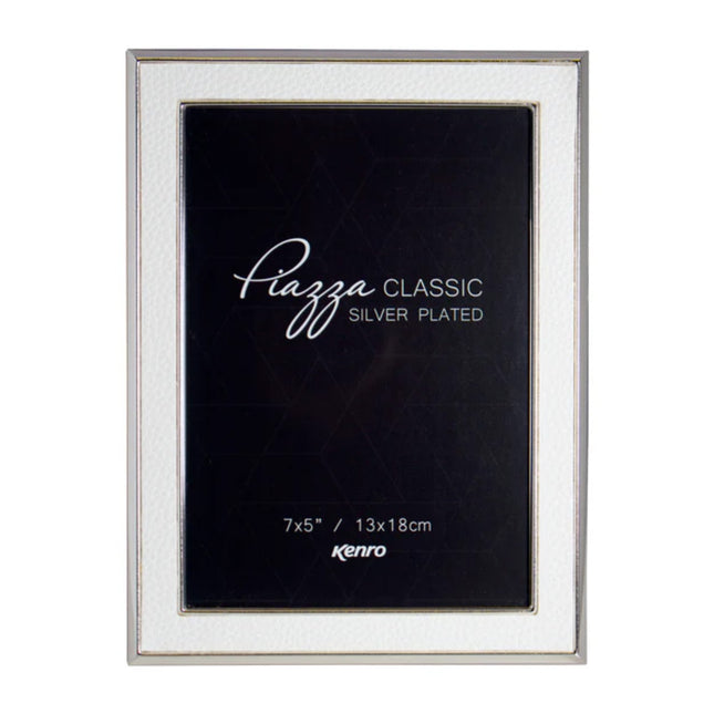 Kenro Piazza Silver Photo Frame With White Inlay 7X5 Inch  – With Free Photo Print