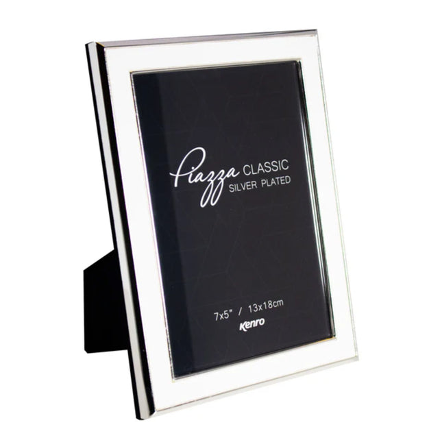 Kenro Piazza Silver Photo Frame With White Inlay 7X5 Inch  – With Free Photo Print