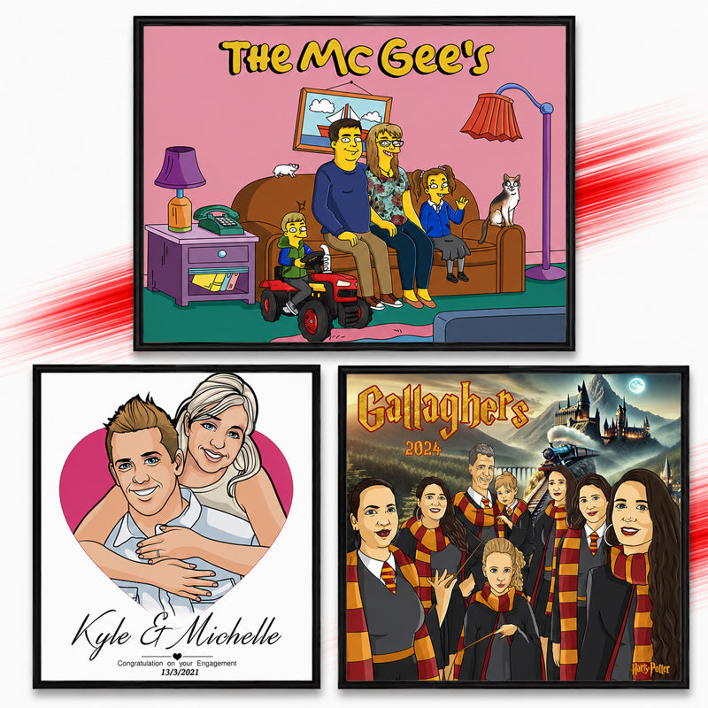 Personalised hand drawn caricatures created from your photograph