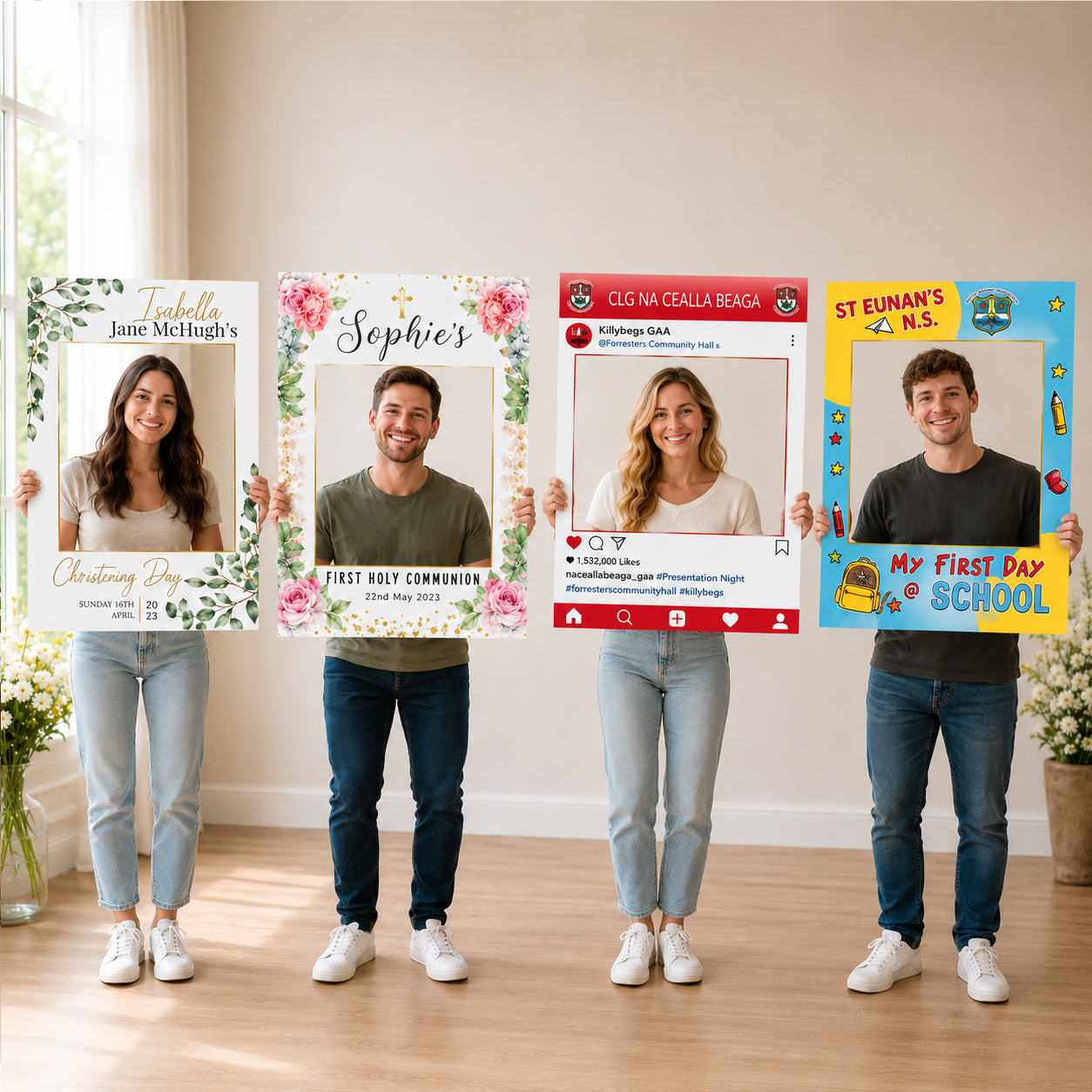 Personalised selfie frames for parties, birthdays, weddings and celebrations