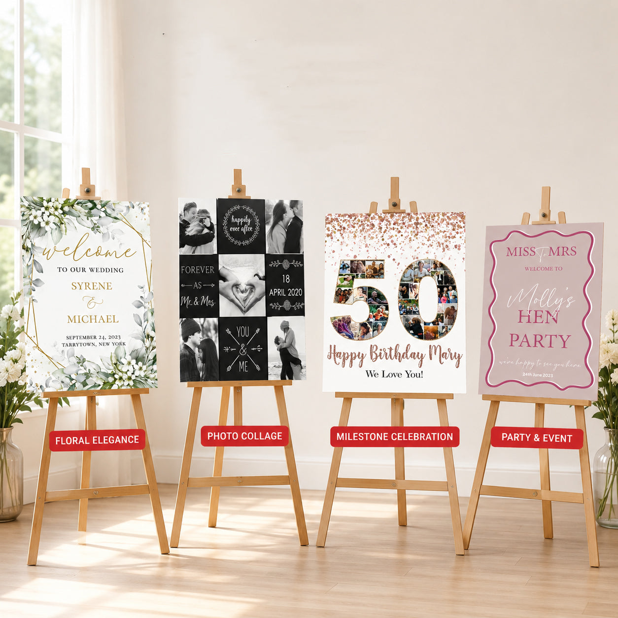 Personalised welcome boards for weddings, birthdays and special celebrations