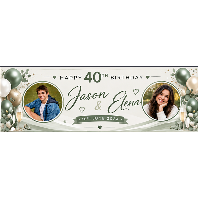 Champagne, Bubbles In 40th Birthday Rose Gold Personalised Photo Banner
