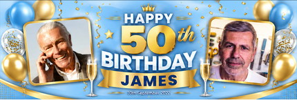 Black + Gold 50th Birthday Personalised Birthday Banner