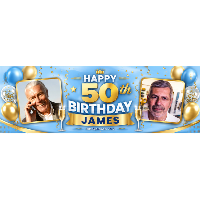 Black + Gold 50th Birthday Personalised Birthday Banner