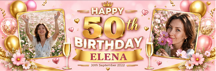 Black + Gold 50th Birthday Personalised Birthday Banner