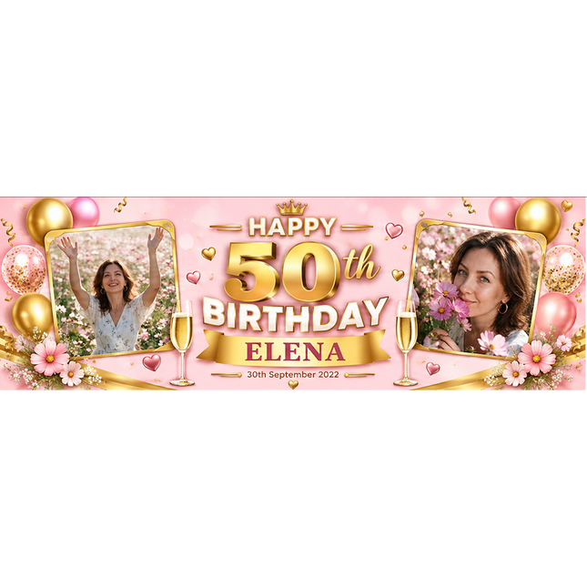 Black + Gold 50th Birthday Personalised Birthday Banner