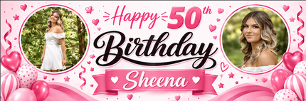 Swirl 50th Birthday Personalised Photo Banner