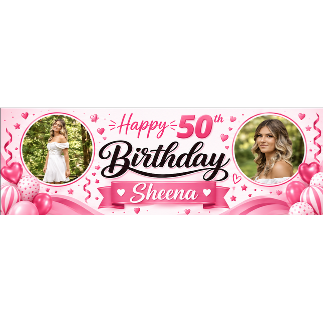 Swirl 50th Birthday Personalised Photo Banner