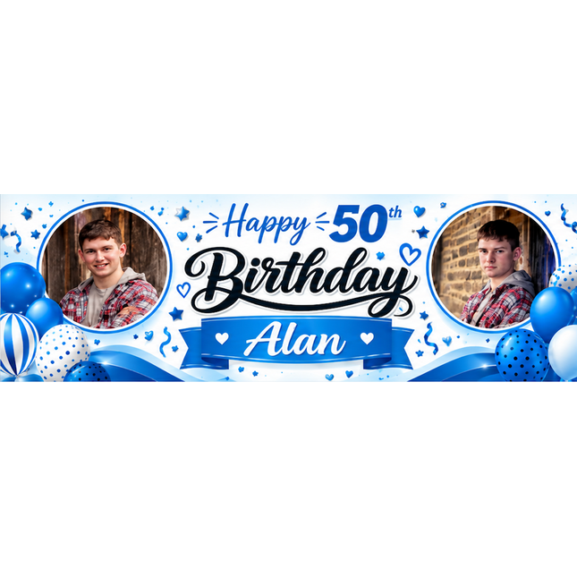 Swirl 50th Birthday Personalised Photo Banner