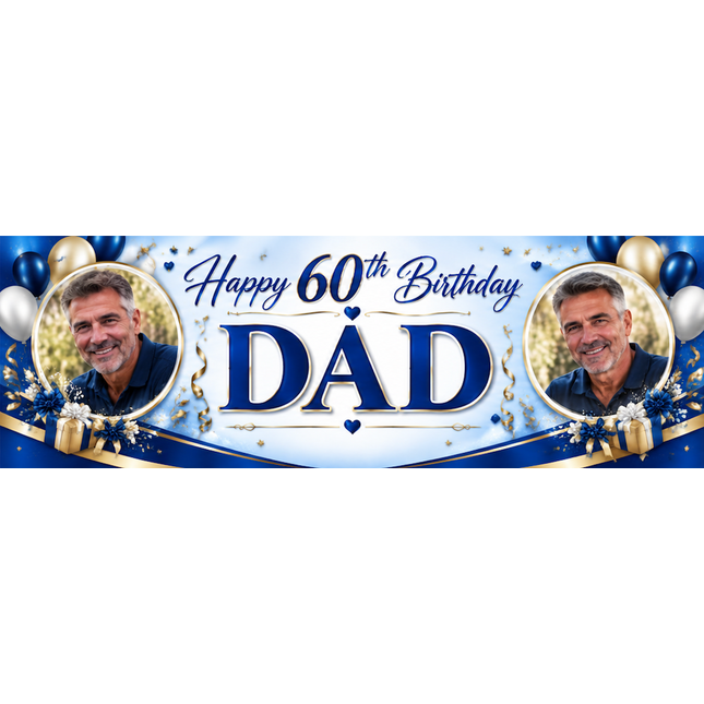 60th Birthday Pink Rose Floral Party Personalised Photo Banner