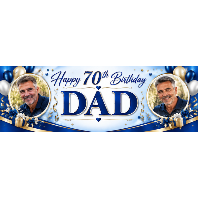70th Birthday Pink Rose Floral Party Personalised Photo Banner