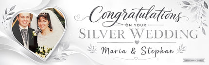 Silver Wedding Anniversary Party Personalised Banner