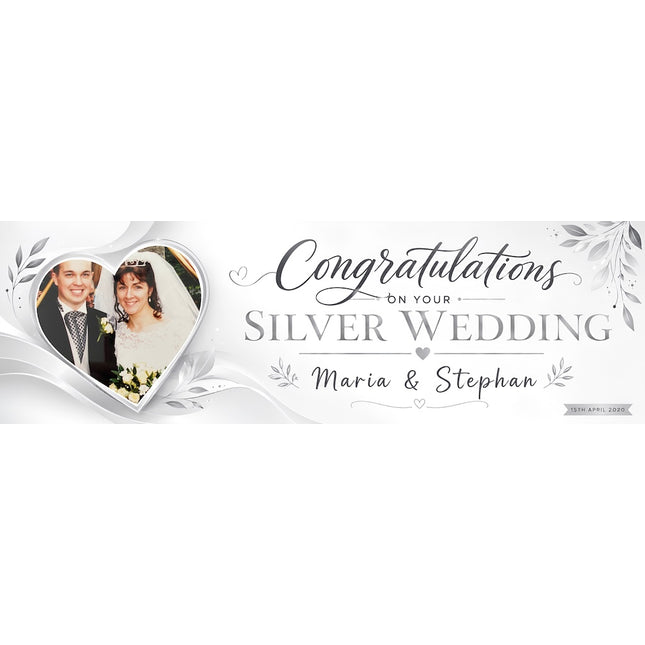 Silver Wedding Anniversary Party Personalised Banner