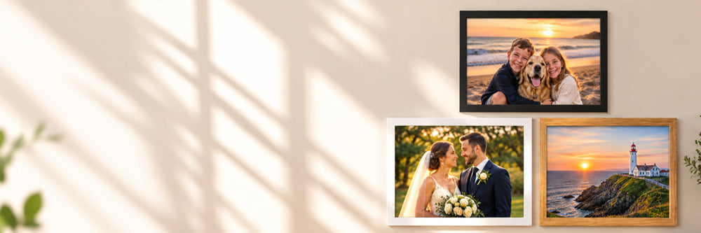 Large wall photo frame displayed in a living room