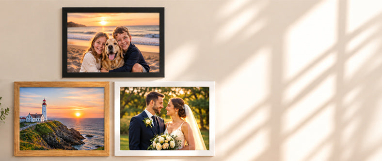 Large wall photo frame displayed in a living room