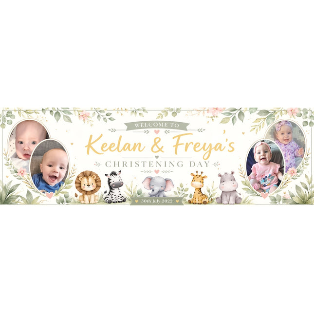 Jungle Christening Day Celebration Personalised Banner