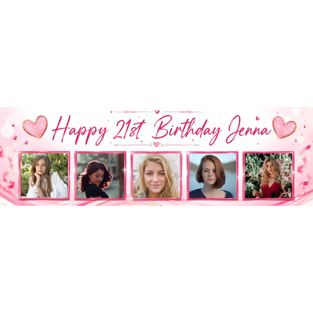 My 21 Years In Pictures Love Hearts Photo Personalised Party Banner
