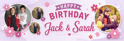 Floral Birthday Party Personalised Photo Banner