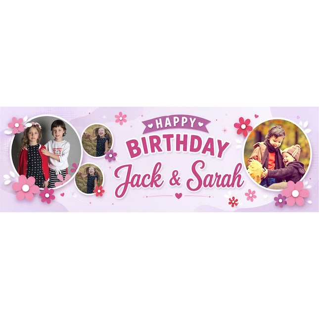Floral Birthday Party Personalised Photo Banner