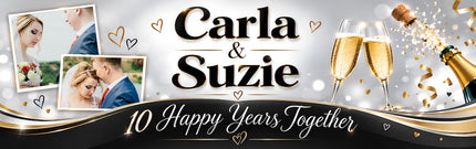 Champagne And Bubbles Anniversary Personalised Banner