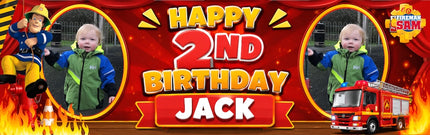 Fireman Sam Personalised Photo Birthday Banner