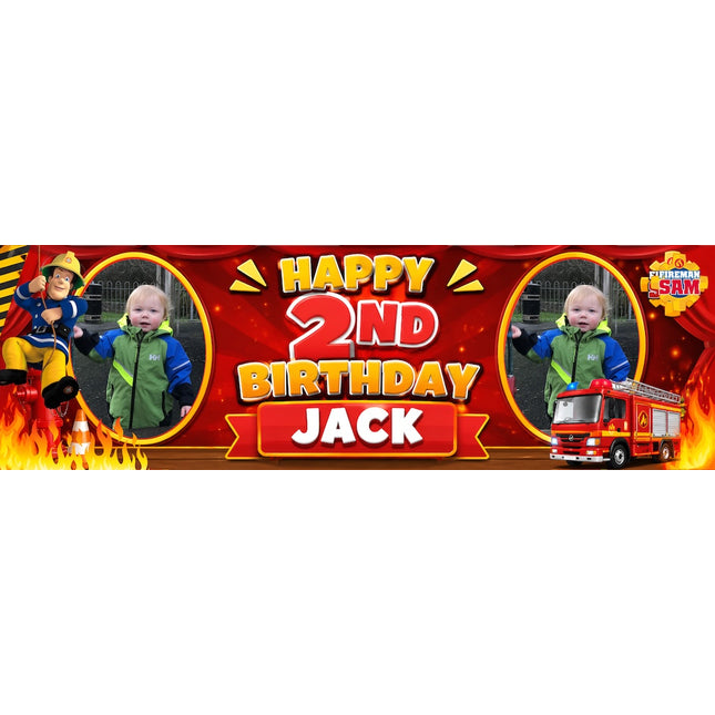 Fireman Sam Personalised Photo Birthday Banner